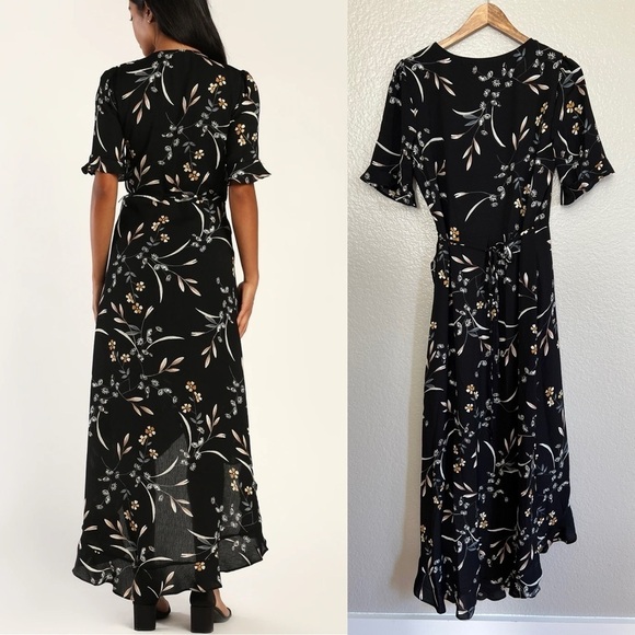 NWOT Wild Winds Black Floral Print High-Low Wrap Dress - Picture 4 of 7